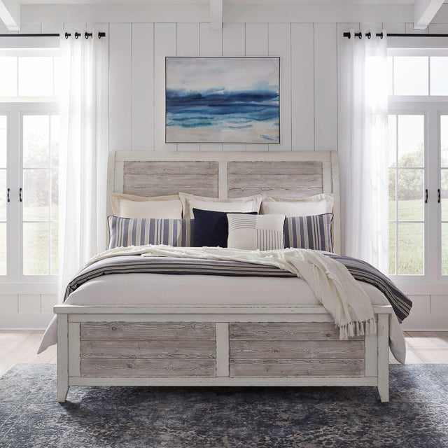 Liberty Furniture Backroads - King California Sleigh Bed - Weathered White & Parchment Brown