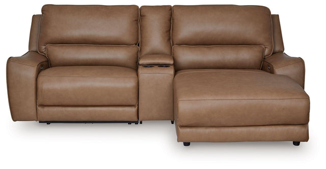 Ashley DeepWakes - 3-Piece Power Reclining Sectional With RAF Press Back Power Chaise - Caramel