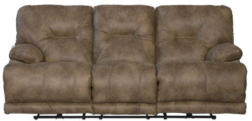 Catnapper Voyager - Power Lay Flat Reclining Sofa With 3 Recliners and Drop Down Table - Brandy - Fabric