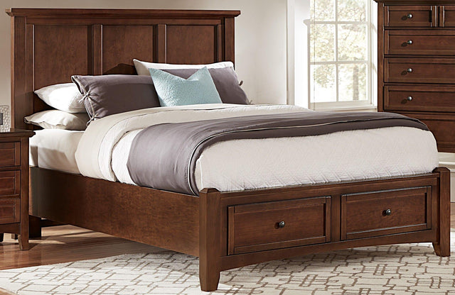 Vaughan-Bassett Bonanza - Queen Mansion Bed With Storage Footboard - Cherry