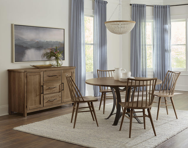 Vaughan-Bassett Dovetail - Solid American Oak - Round 48" Table With A Metal Pedestal - Natural