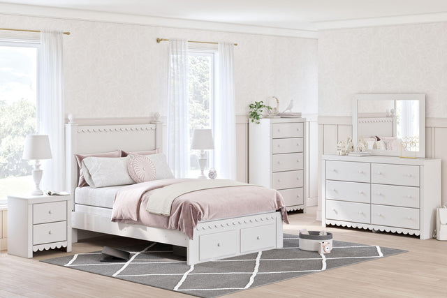 Ashley Mollviney - White - 6 Pc. - Dresser, Mirror, Chest, Full Panel Storage Bed