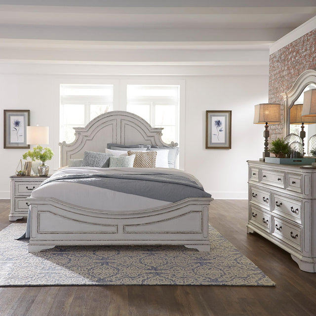 Liberty Furniture Magnolia Manor - 4 Piece Bedroom Set (California King Panel Bed, Dresser & Mirror, Nightstand) - White