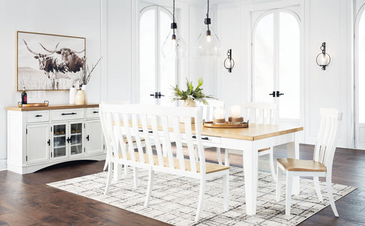 Ashley Ashbryn - White / Natural - 7 Pc. - Dining Table, 4 Side Chairs, Double Dining Chair, Server