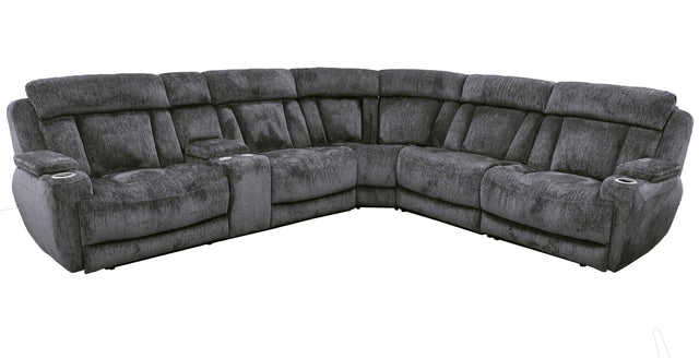 Parker House Empire - 6 Piece Modular Power Reclining Sectional with Power Headrests and Entertainment Console - Lucky Charcoal