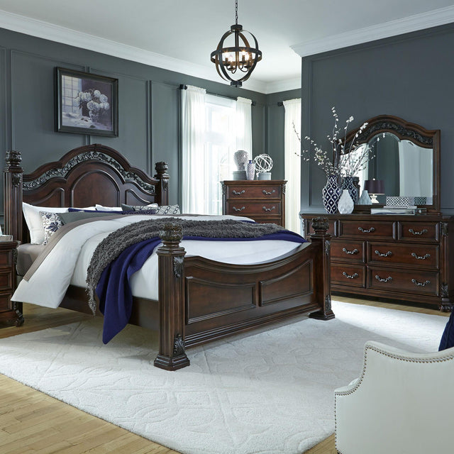 Liberty Furniture Messina Estates - 3 Piece Bedroom Set (King Poster Bed, Dresser & Mirror) - Dark Brown