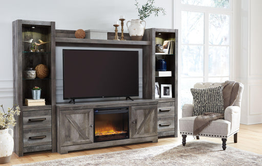 Ashley Wynnlow - Gray - 5 Pc. - Entertainment Center - 63" TV Stand With Fireplace Insert Glass/Stone