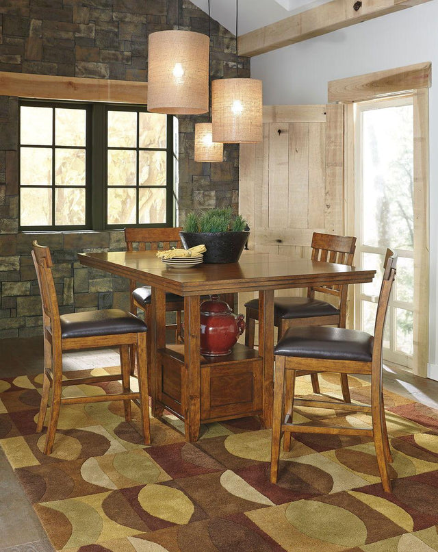 Ashley Ralene - 5 Pc. - Counter Extension Table, 4 Barstools - Light Brown