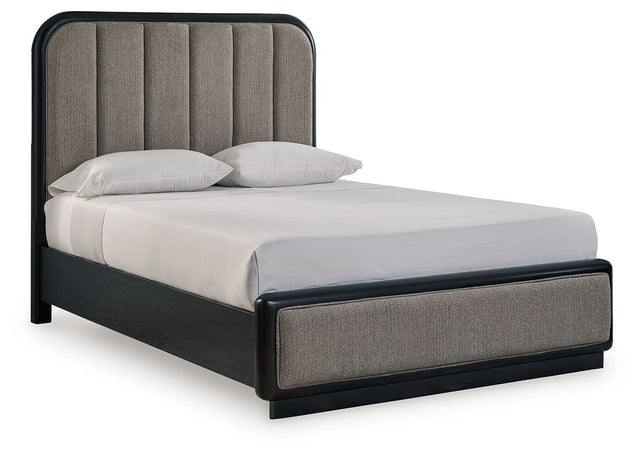 Ashley Rowanbeck - Gray / Black - Queen Upholstered Panel Bed