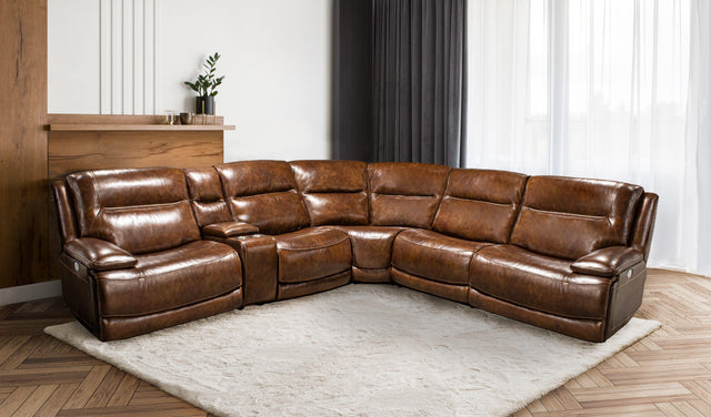 Parker House Colossus - 6 Piece Modular Power Reclining Sectional with Zero Gravity Recliners and Power Headrests and an Entertainment Console - Napoli Brown