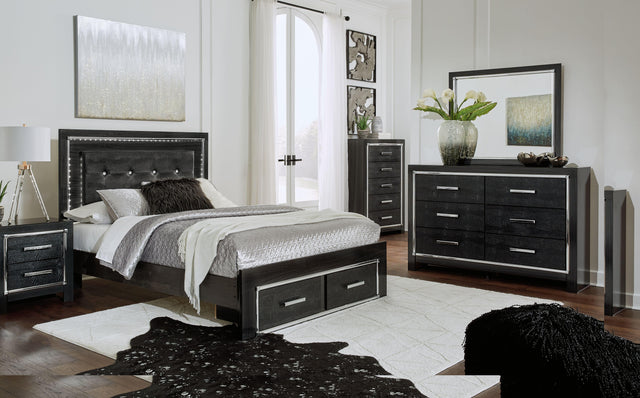 Ashley Kaydell - Black - 5 Pc. - Dresser, Mirror, Queen Upholstered Panel Bed With 2 Storage Drawers