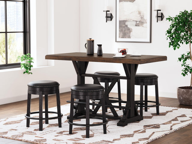 Ashley Valebeck - Black / Brown - 5 Pc. - Rectangular Dining Room Counter Table, 4 Stools