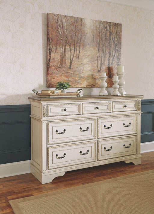 Ashley Realyn - Two-tone - 8 Pc. - Dresser, Mirror, Chest, Queen Upholstered Sleigh Bed, 2 Nightstands