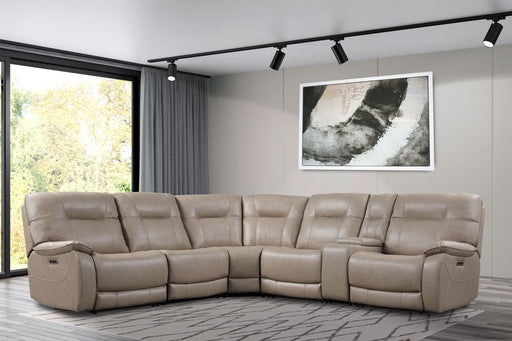 Parker House Axel - 6 Modular Piece Power Reclining Sectional with Power Headrests and Entertainment Console - Parchment
