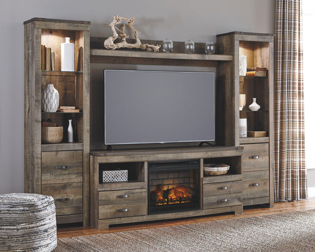 Ashley Trinell - Brown - 5 Pc. - Entertainment Center - 63" TV Stand With Faux Firebrick Fireplace Insert