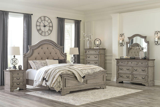 Ashley Lodenbay - 5 Pc. - Dresser, Mirror, King Panel Bed - Antique Gray