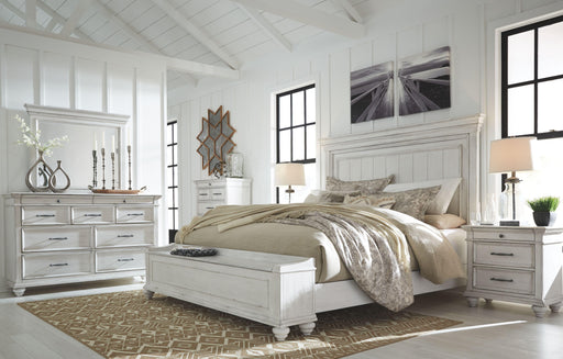 Ashley Kanwyn - Whitewash - 8 Pc. - Dresser, Mirror, Chest, Queen Panel Bed With Storage Bench, 2 Nightstands