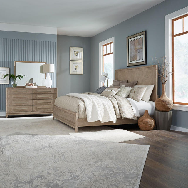 Liberty Furniture Brentwood - 3 Piece Bedroom Set (King Panel Bed, Dresser & Mirror) - Sandstone