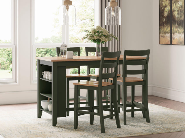 Ashley Gesthaven - Natural / Green - 5 Pc. - Rectangular Dining Room Counter Table, 4 Barstools