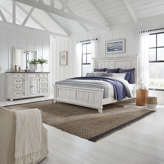 Liberty Furniture River Place - 3 Piece Bedroom Set (King Panel Bed, Dresser & Mirror) - White
