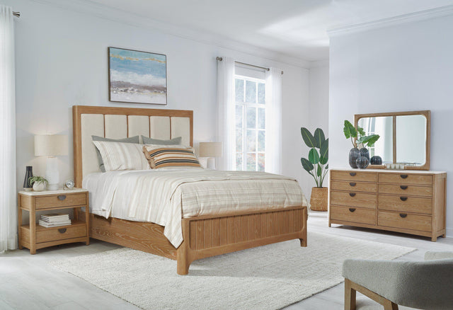 Parker House Escape - Bedroom Queen Panel Bed 2 Nightstands And Dresser With Mirror - Glazed Natural Oak