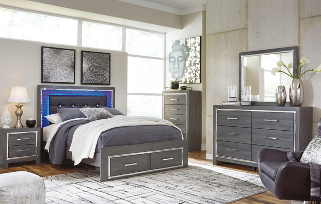 Ashley Lodanna - Gray - 6 Pc. - Dresser, Mirror, Chest, Queen Panel Bed With 2 Storage Drawers