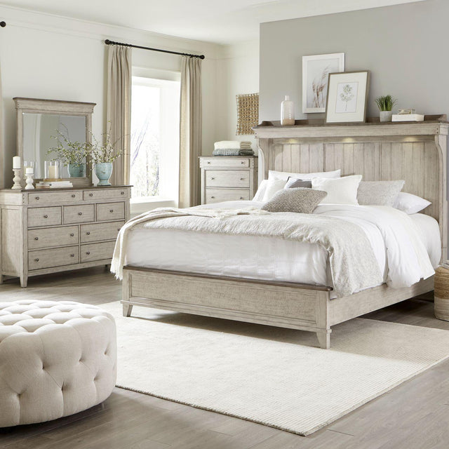 Liberty Furniture Ivy Hollow - 4 Piece Bedroom Set (California King Mantle Bed, Dresser & Mirror, Chest) - White
