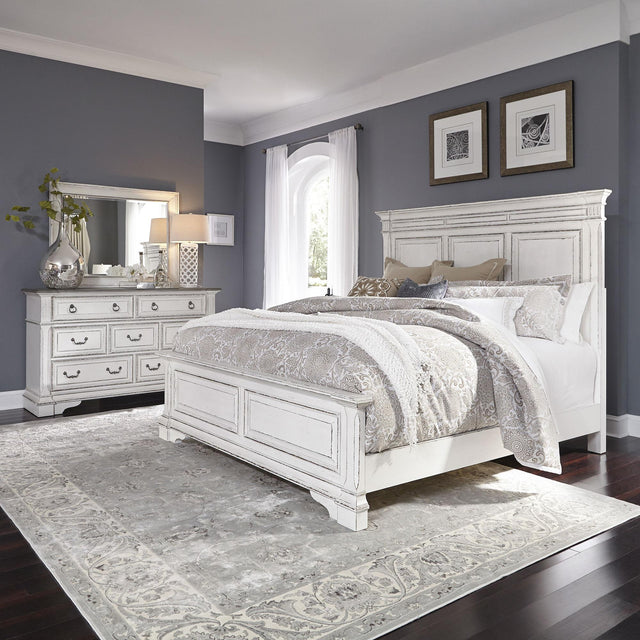 Liberty Furniture Abbey Park - 3 Piece Bedroom Set (California King Panel Bed, Dresser & Mirror) - White
