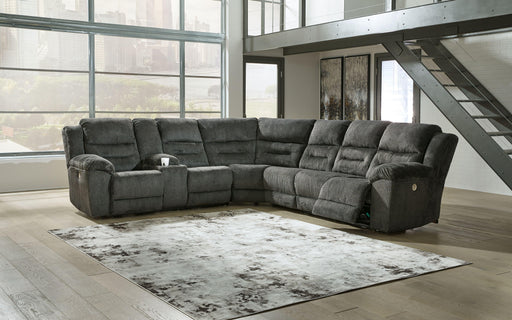 Ashley Nettington - Smoke - 4-Piece Power Reclining Sectional With Laf Pwr Rec Loveseat W/Console