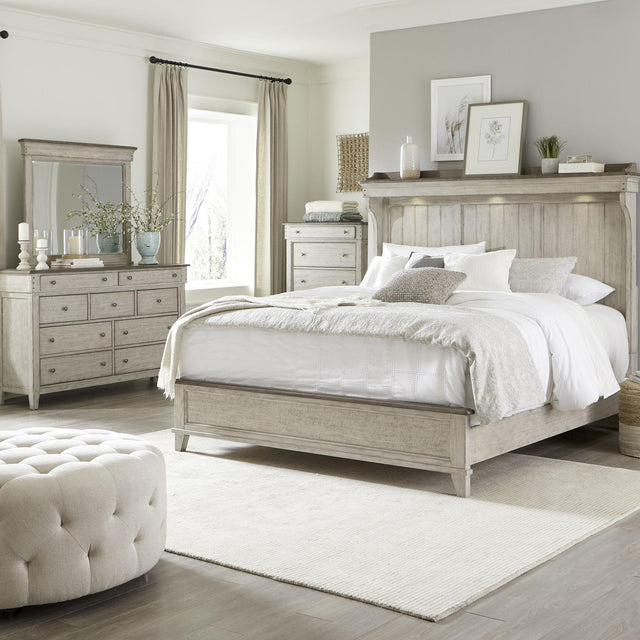 Liberty Furniture Ivy Hollow - 4 Piece Bedroom Set (King Mantle Bed, Dresser & Mirror, Chest) - White