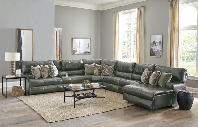 Catnapper Como - 7 Piece Italian Leather Match Manual Reclining Sectional With 2 Reclining Seats And RSF Chaise - Steel