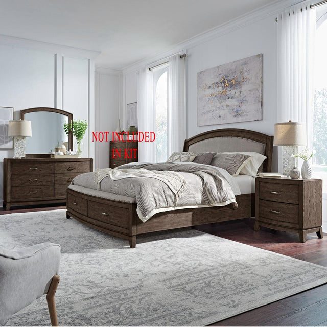 Liberty Furniture Avalon - 4 Piece Bedroom Set (King Upholstered Storage Bed, Dresser & Mirror, Night Stand) - Brown