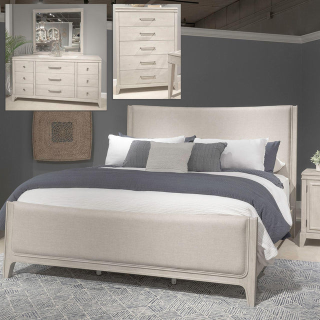 Liberty Furniture New Haven - 4 Piece Bedroom Set (Queen Upholstered Bed, Dresser & Mirror, Chest) - White