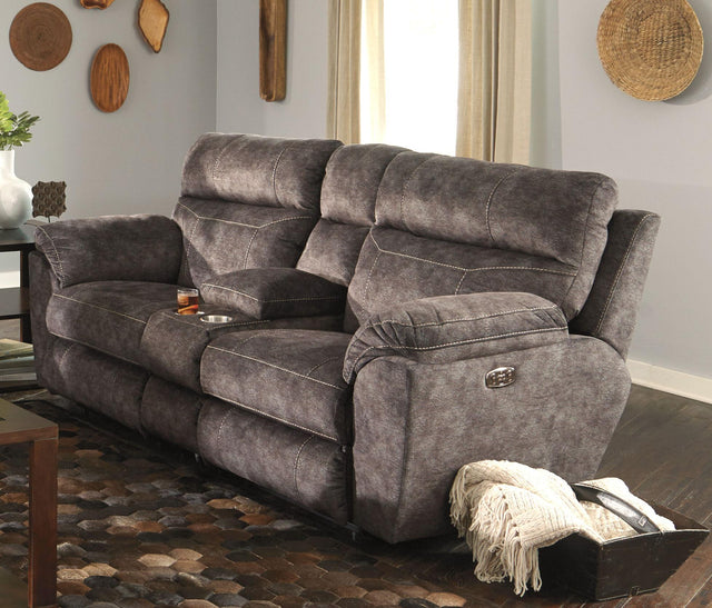 Catnapper Sedona - Power Lay Flat Reclining Console Loveseat with Power Adjustable Headrest & Lumbar - Smoke