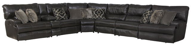 Catnapper Como - 7 Piece Italian Leather Match Manual Reclining Sectional With 2 Reclining Seats - Chocolate