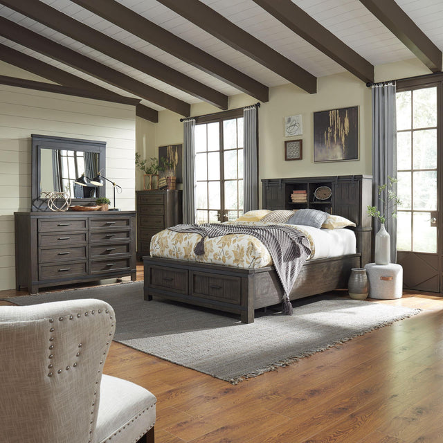 Liberty Furniture Thornwood Hills - 4 Piece Bedroom Set (Queen Bookcase Bed, Dresser & Mirror, Chest) - Dark Brown