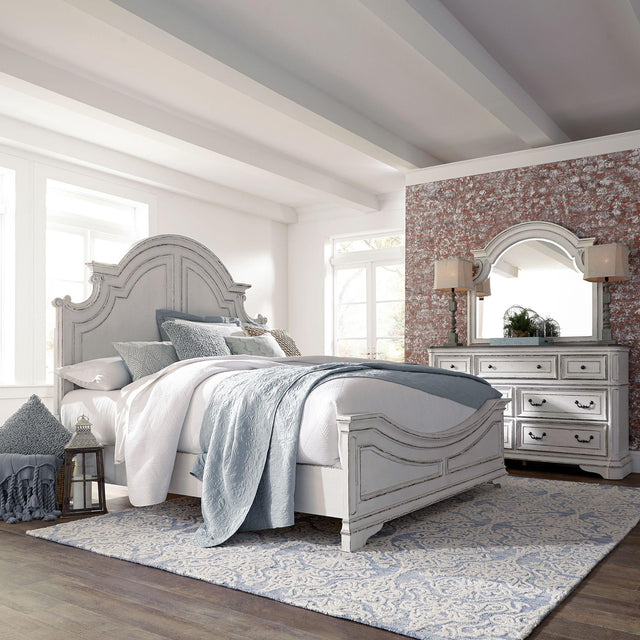 Liberty Furniture Magnolia Manor - 3 Piece Bedroom Set (Queen Panel Bed, Dresser & Mirror) - White