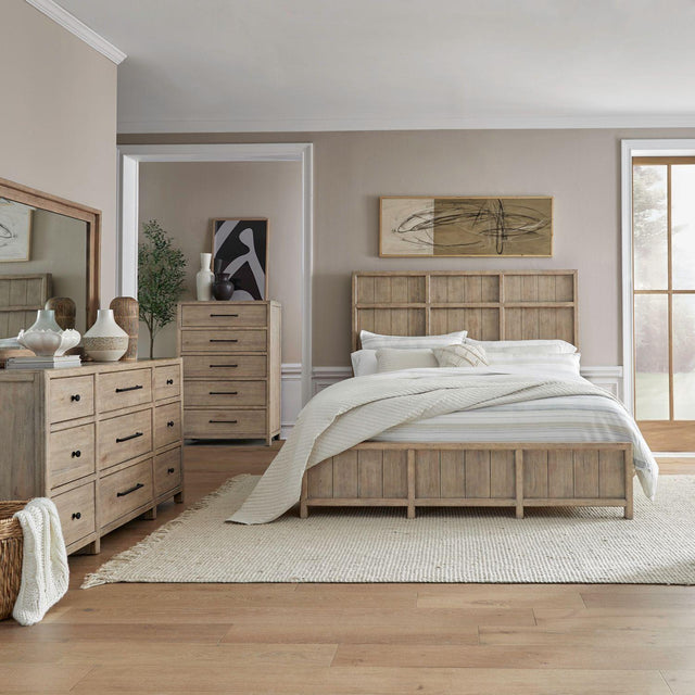 Liberty Furniture Proximity Place - 4 Piece Bedroom Set (King California Panel Bed, Dresser & Mirror, Chest) - Barley Buff
