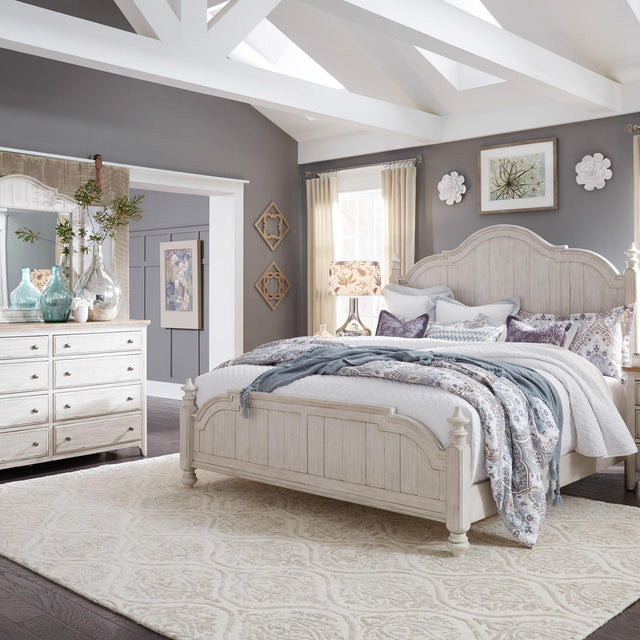 Liberty Furniture Farmhouse Reimagined - 3 Piece Bedroom Set (King Poster Bed, Dresser & Mirror) - White
