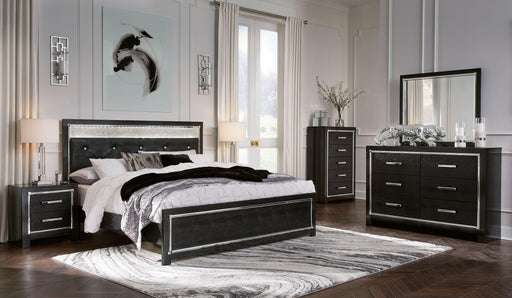 Ashley Kaydell - Black - 8 Pc. - Dresser, Mirror, Chest, King Upholstered Glitter Panel Bed, 2 Nightstands