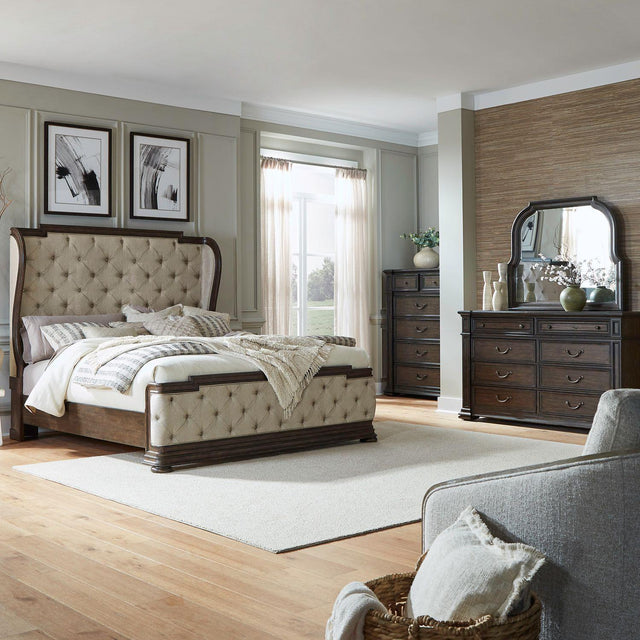 Liberty Furniture Provence Park - 4 Piece Bedroom Set (Queen Shelter Bed, Dresser & Mirror, Chest) - Brown
