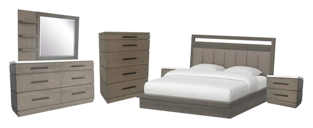 Parker House Pure Modern - Bedroom Queen Platform Bed 2 Nightstands Dresser With Mirror And Chest - Moonstone