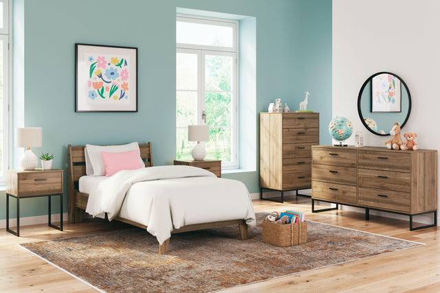 Ashley Deanlow - Honey - 3 Pc. - Dresser, Twin Platform Panel Bed