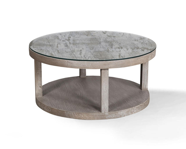 Parker House Crossings Serengeti - Round Cocktail Table with Glass Top - Sandblasted Fossil Grey