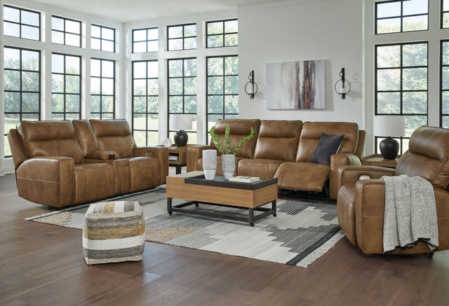 Ashley Game Plan - Caramel - 3 Pc. - Power Reclining Sofa, Loveseat, Recliner