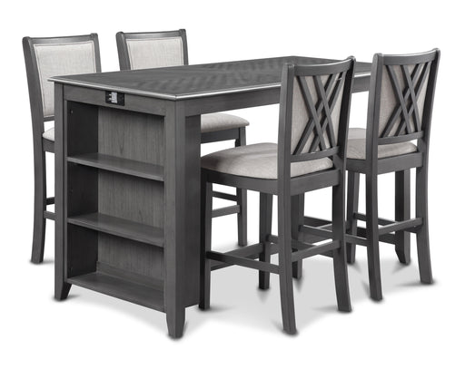 New Classic Furniture Amy - 5 Piece Counter Dining Set (Table With Storage & 4 Chairs) - Gray