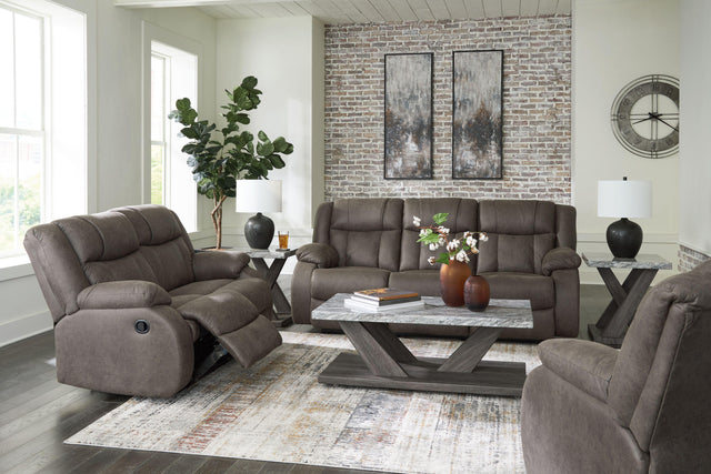 Ashley First Base - Gunmetal - 3 Pc. - Reclining Sofa, Reclining Loveseat, Rocker Recliner