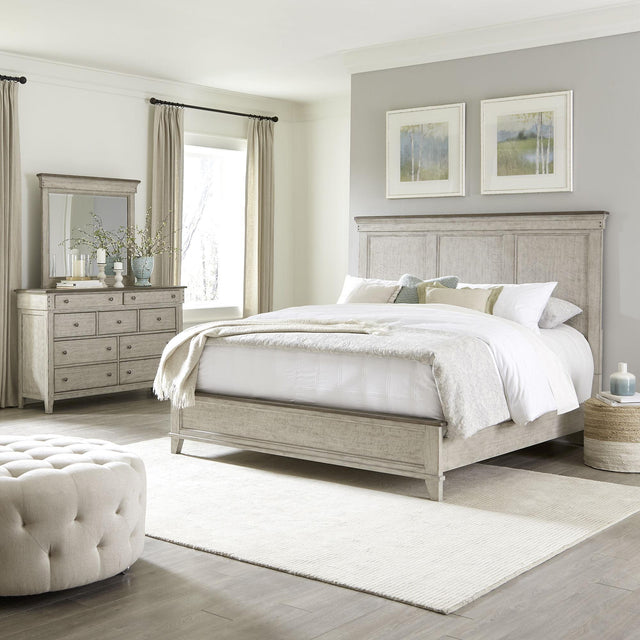 Liberty Furniture Ivy Hollow - 3 Piece Bedroom Set (King Panel Bed, Dresser & Mirror) - White