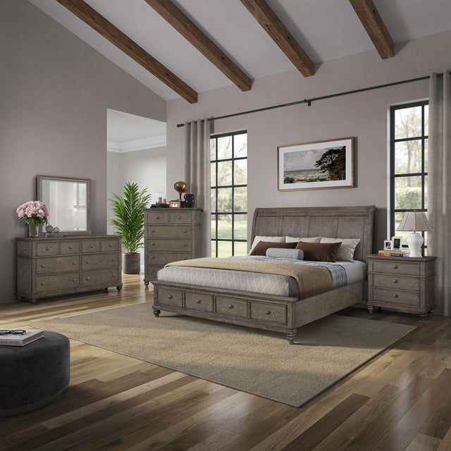 Liberty Furniture Twin Lakes - 5 Piece Bedroom Set (King Storage Bed, Dresser & Mirror, Chest, Night Stand) - Gray