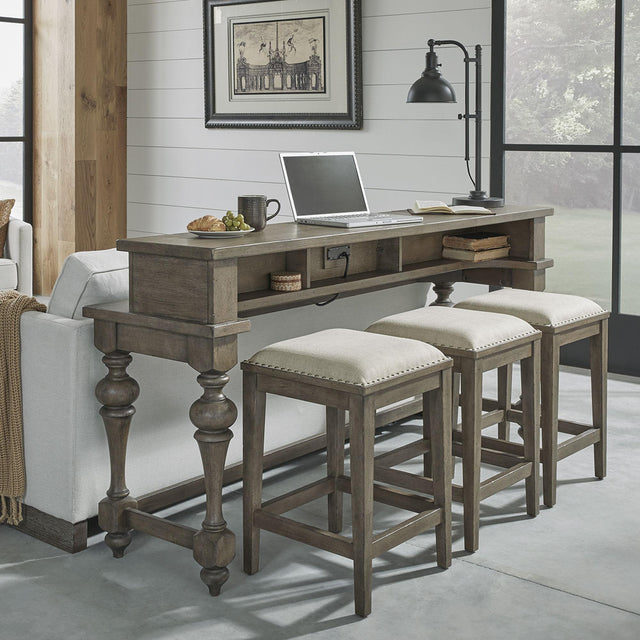 Liberty Furniture Americana Farmhouse - 4 Piece Console Set (Console 3 Stools) - Light Brown